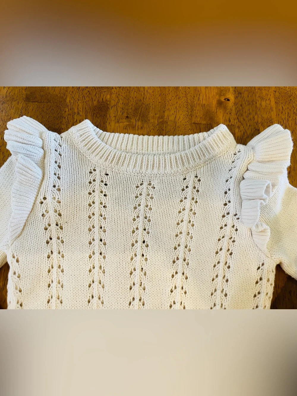 Off White Cotton Sweater Romper Girl's 12-18 Months Vintage Old Navy Ruffle Trim